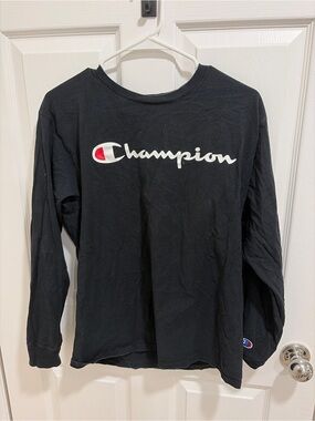 Champion Long-Sleeve Logo Tee in Black